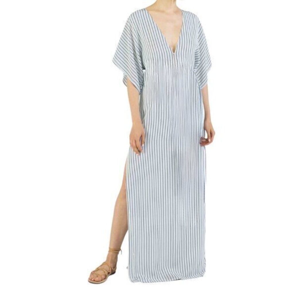 Paolita Voyage 100% Silk Striped Maxi Dress Cover Up Size Medium Missing Tie - Picture 1 of 15